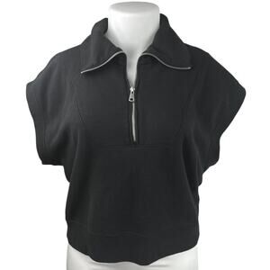 Abercrombie & Fitch Women's Black 1/4 Zip Short Sleeve Polo Shirt Top Size XL